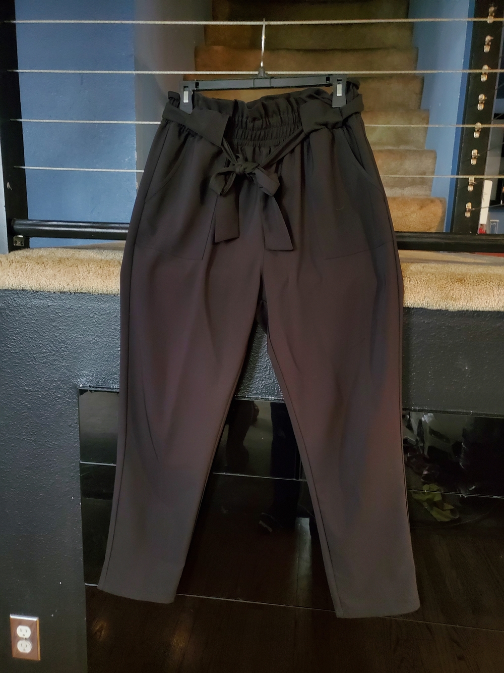 Grace Karin Black Paperbag Tie-Front Joggers